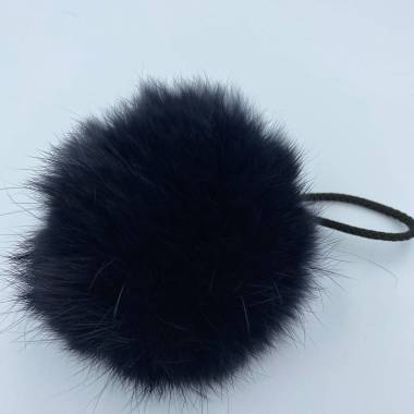 Pompom made of natural rabbit fur, blue night 8-9 cm