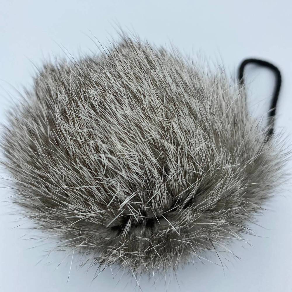 Pompom made of natural rabbit fur, gray melange 8-9 cm Pompom made of natural rabbit fur, gray melange 8-9 cm