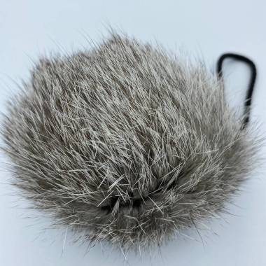 Pompom made of natural rabbit fur, gray melange  8-9 cm