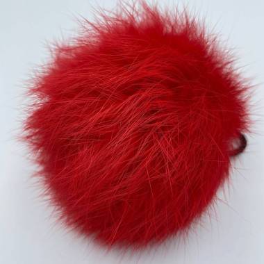 Pompom made of natural rabbit fur, light red 8-9 cm