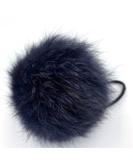 Pompom made of natural rabbit fur, dark blue 8-9 cm