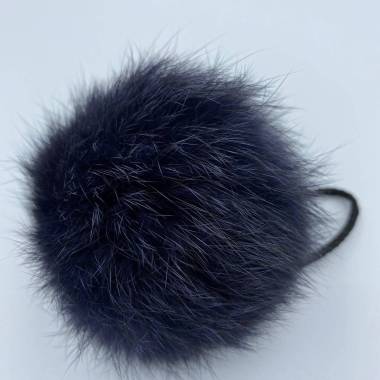 Pompom made of natural rabbit fur, dark blue 8-9 cm