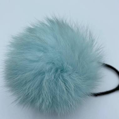 Pompom made of natural rabbit fur, turquoise 8-9 cm