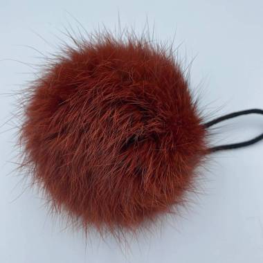 Pompom made of natural rabbit fur, terracotta 8-9 cm