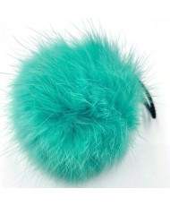 Pompom made of natural rabbit fur, turquoise 8-9 cm