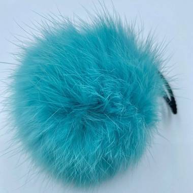 Pompom made of natural rabbit fur, turquoise 8-9 cm
