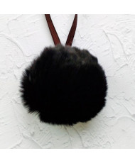 Pompom made of natural rex rabbit fur, black 8 cm
