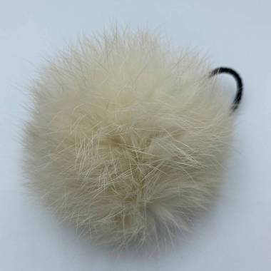 Pompom made of natural rabbit fur, cream 8-9 cm
