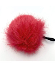 Pompom made of natural rabbit fur, coral 8-9 cm