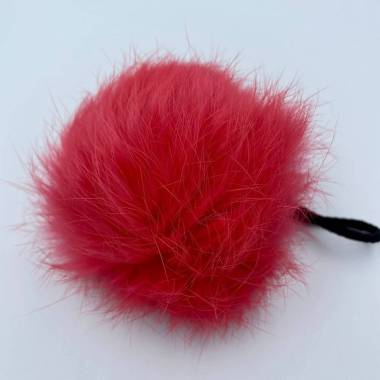 Pompom made of natural rabbit fur, coral 8-9 cm