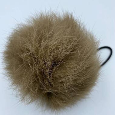Pompom made of natural rabbit fur, coffee 8-9 cm