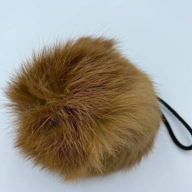 Pompom made of natural rabbit fur, camel 8-9 cm
