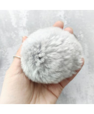 Pompom made of natural rex rabbit fur, gentle haze 8 cm