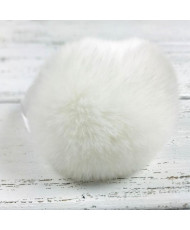 Pompom made of natural rex rabbit fur, white 8 cm