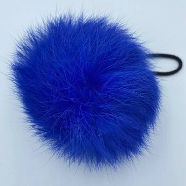Pompom made of natural rabbit fur, blue 8-9 cm