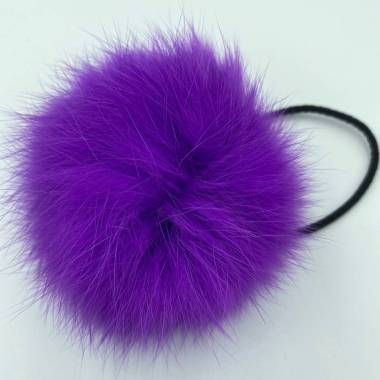 Pompom made of natural rabbit fur, bright lilac  8-9 cm