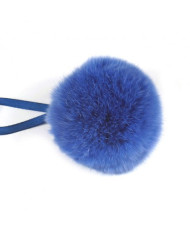 Pompom made of natural rex rabbit fur, royal blue color 8 cm