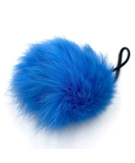 Pompom made of natural rabbit fur azure  8-9 cm