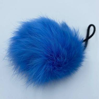 Pompom made of natural rabbit fur azure  8-9 cm