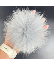 Pompom made of natural fox fur, light gray 13 cm