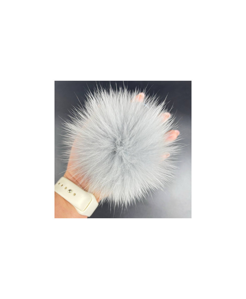Pompom made of natural fox fur, light gray 13 cm Pompom made of natural fox fur, light gray 13 cm