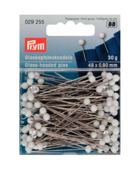 Steel pins with glass head 0.80*48 mm, 30 g, Prym (029255)