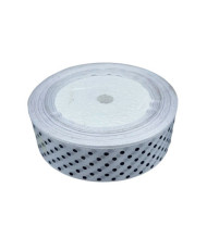 Decorative satin ribbon 2.5 cm, white with polka dots – 1 meter