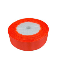 Decorative satin ribbon 2.5 cm, orange neon - 1 meter