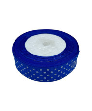 Decorative satin ribbon 2.5 cm, blue with polka dots – 1 meter