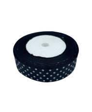 Decorative satin ribbon 2.5 cm, black with polka dots – 1 meter