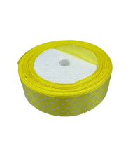 Decorative satin ribbon 2.5 cm, bright yellow  with polka dots – 1 meter