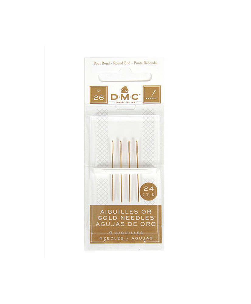 Needles for cross stitch and satin stitch embroidery, gold plated DMC No. 26, 4 pcs (6129/6) Needles for cross stitch and satin stitch embroidery, gold plated DMC No. 26, 4 pcs (6129/6)
