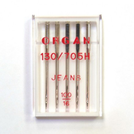 Needles for sewing machines ORGAN 130/705H Jeans, No. 100, 5 pcs