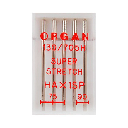Sewing machine needles Organ Super Stretch, No. 75-90 (assorted), 5 pcs.