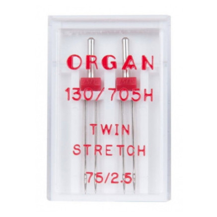 Sewing machine needles double 2 pcs TWIN Stretch ORGAN 130/705H, No. 75/2.5