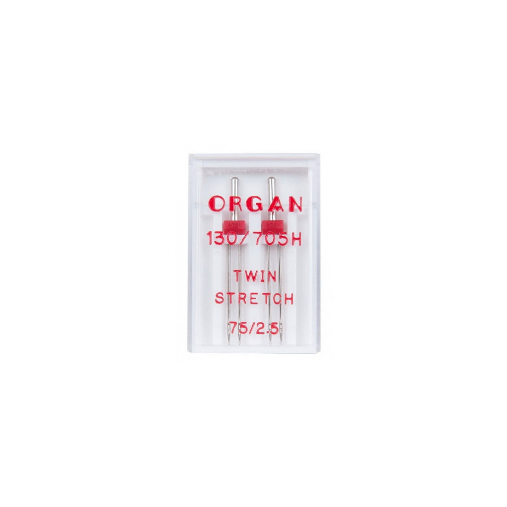 Sewing machine needles double 2 pcs TWIN Stretch ORGAN 130/705H, No. 75/2.5 Sewing machine needles double 2 pcs TWIN Stretch ORGAN 130/705H, No. 75/2.5