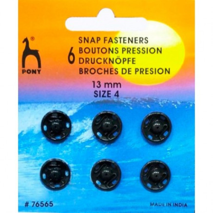 Clothes buttons black 13 mm, 6 pcs Pony (76565)
