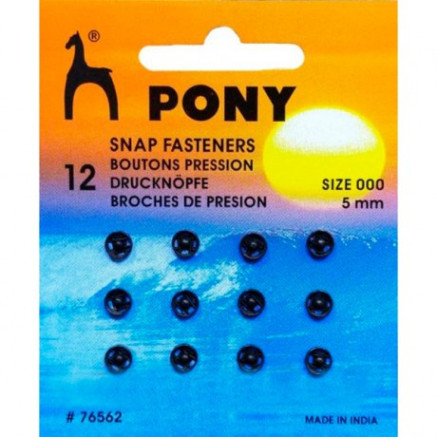Clothes buttons black 5 mm, 12 pcs Pony (76562)