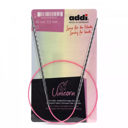 Addi Unicorn circular knitting needles 3.5 mm x 60 cm, on pink yarn (115-7/3.5-60)