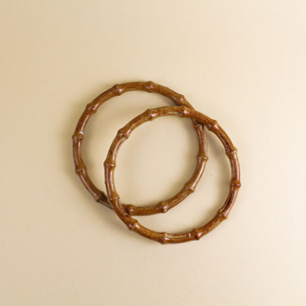 Set of plastic round bamboo bag handles 14.5 cm, cappuccino
