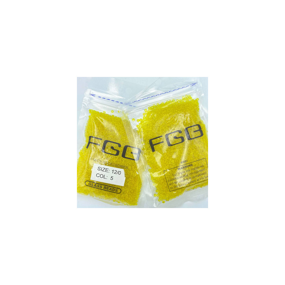 Beads calibrated 12/0 50 g, yellow transparent, 5 Beads calibrated 12/0 50 g, yellow transparent, 5