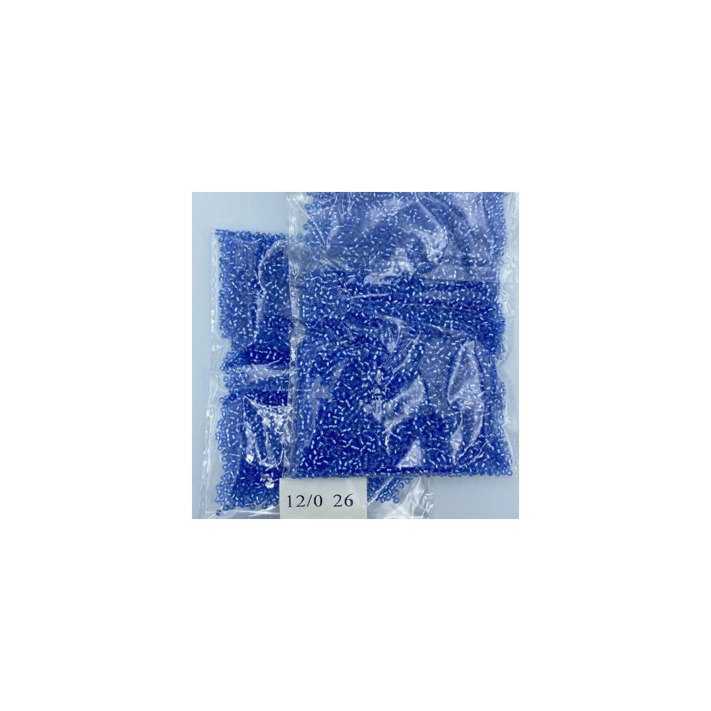 Beads calibrated 12/0 50 g, cornflower blue with silver, 26 Beads calibrated 12/0 50 g, cornflower blue with silver, 26