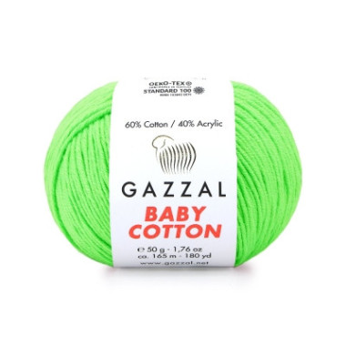 Пряжа Gazzal Baby Cotton ярко-салатовый (3427)