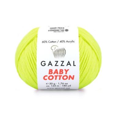 Пряжа Gazzal Baby Cotton яскраво-жовтий неон (3462)