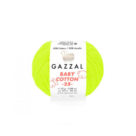 Пряжа Gazzal Baby Cotton 25 ярко-желтый неон (3462)