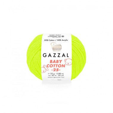 Yarn Gazzal Baby Cotton 25 Bright Yellow Neon (3462)