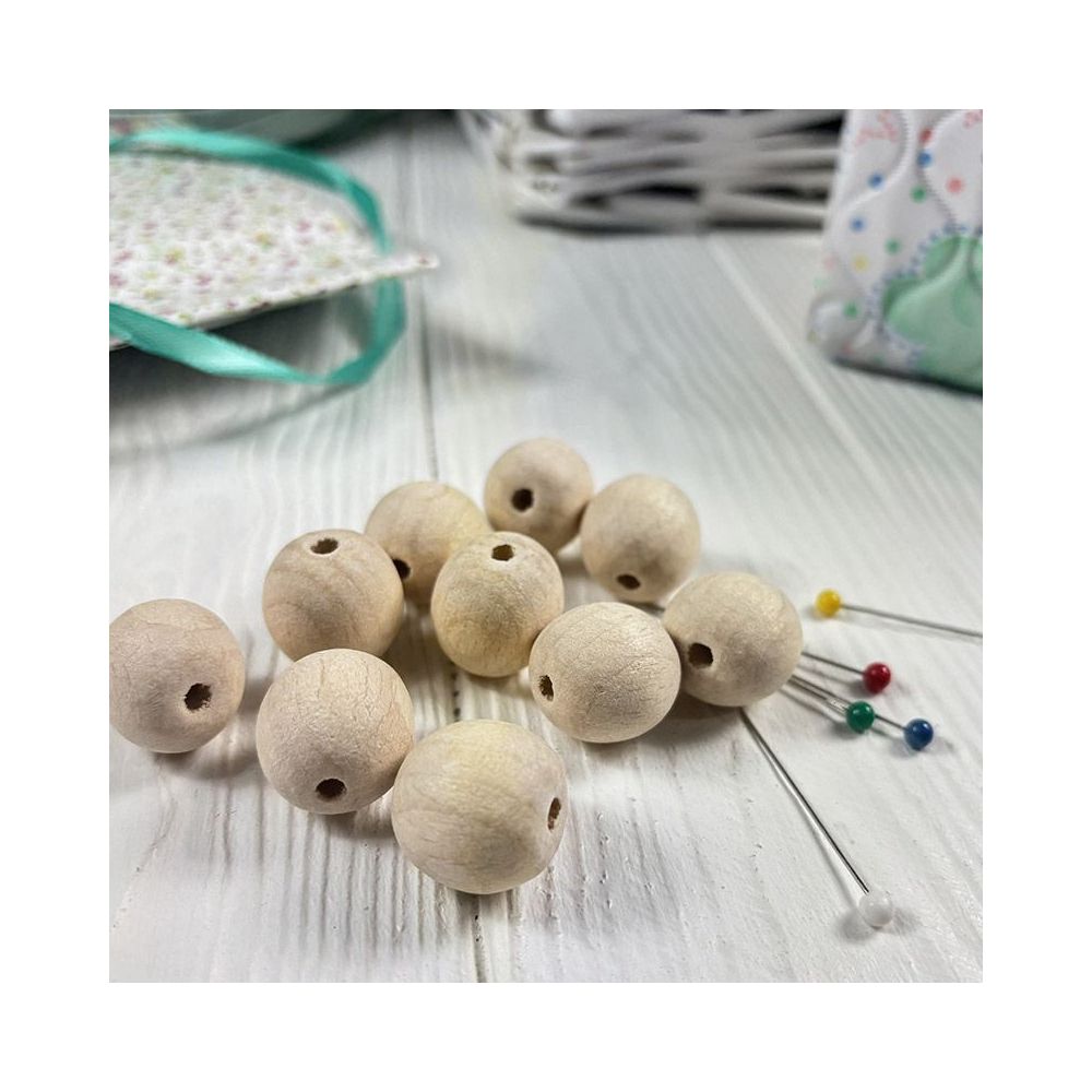 Round beads, wooden, polished, not painted Ø 18 mm, 10 pcs.