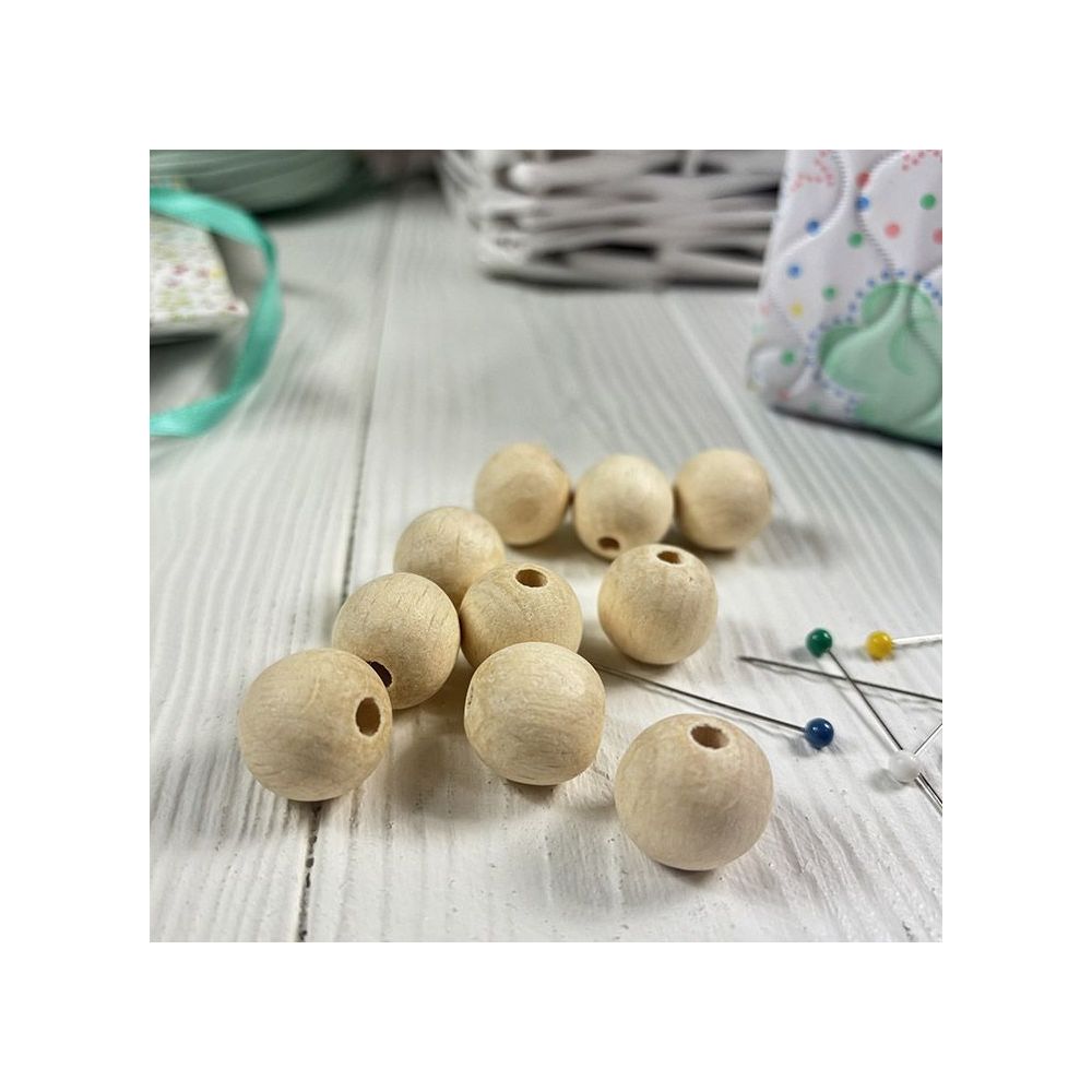Round beads, wooden, polished, not painted Ø 16 mm, 10 pcs.