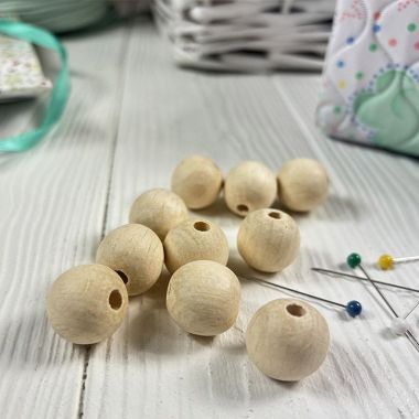 Round beads, wooden, polished, not painted Ø 16 mm, 10 pcs.