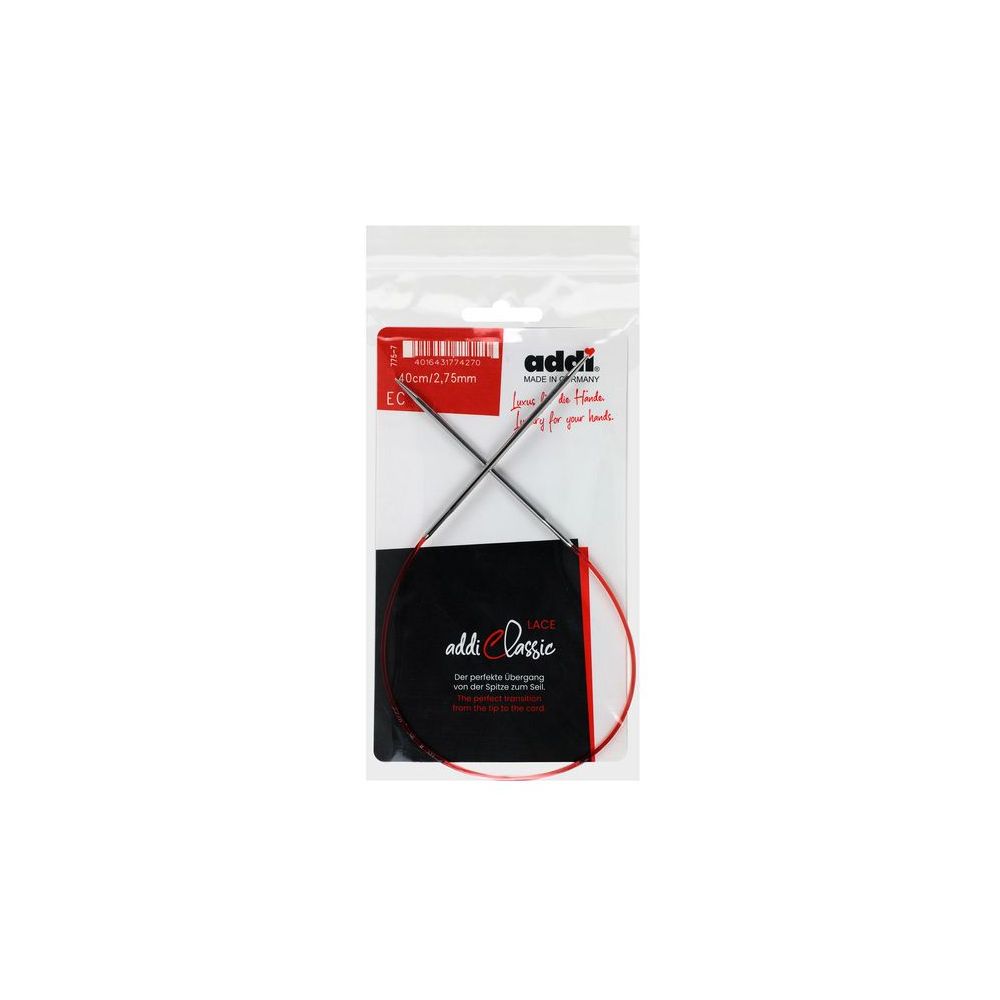 Addi Premium Lace Circular Knitting Needles with Extended Tip, 40 cm, 2.75 mm (775-7/2.75-40)